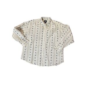 Vintage Dockers Womens Large Blue Stars Stripe Long Sleeve Shirt White Boyfriend